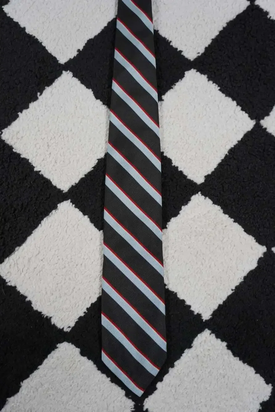 Polo Ralph Lauren Men's Striped Silk Necktie Black with Red Light Blue Stripes